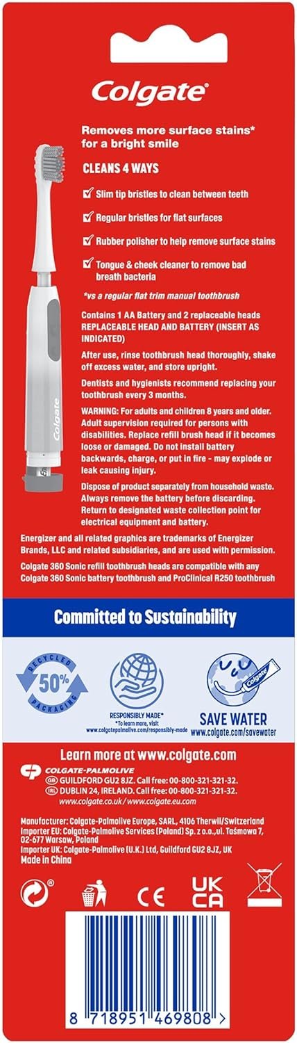Colgate 360 Sonic Max White Battery Powered Toothbrush cleans in 4 ways