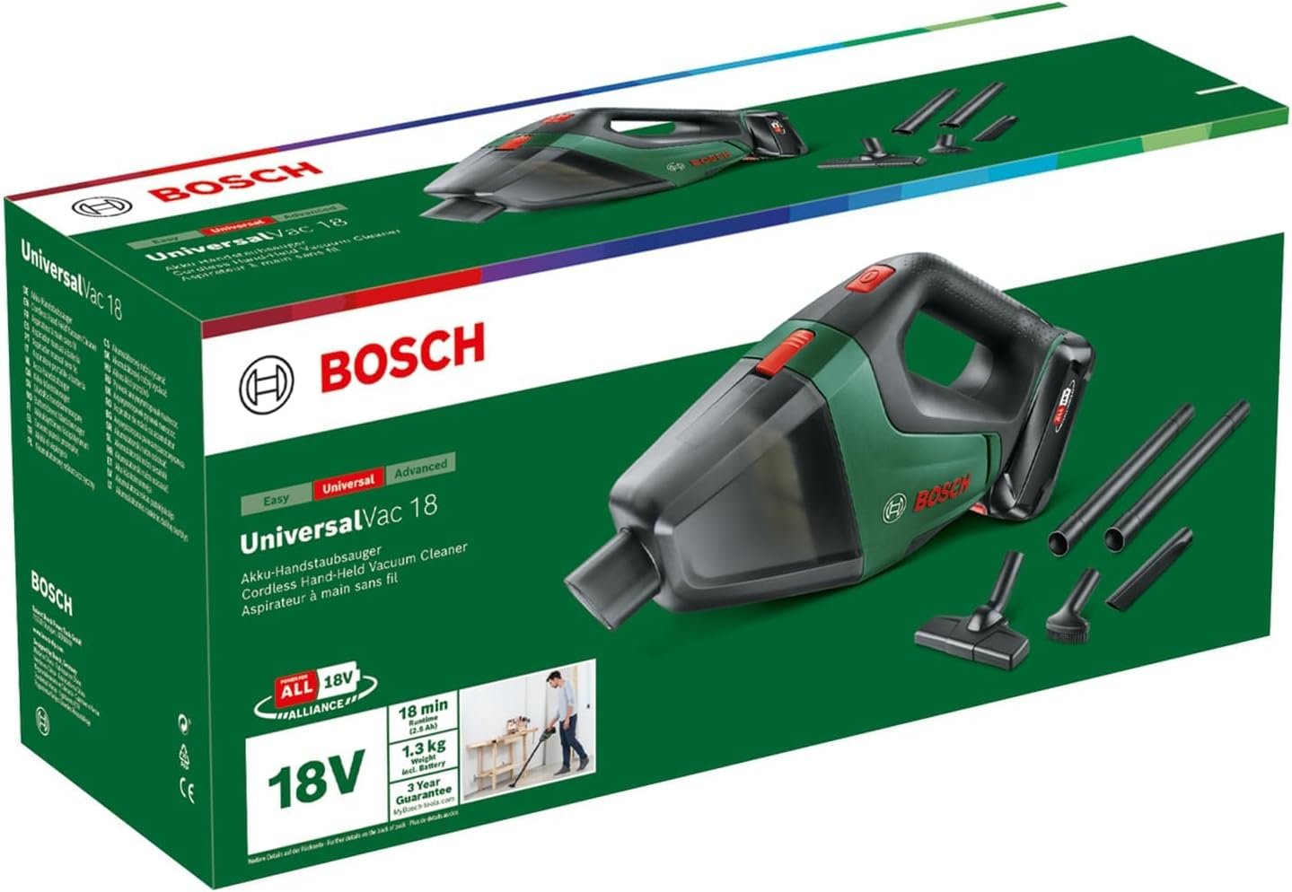 Bosch Home and Garden Cordless Vacuum Cleaner Universalvac 18, Without Battery, in Carton Packaging, Green