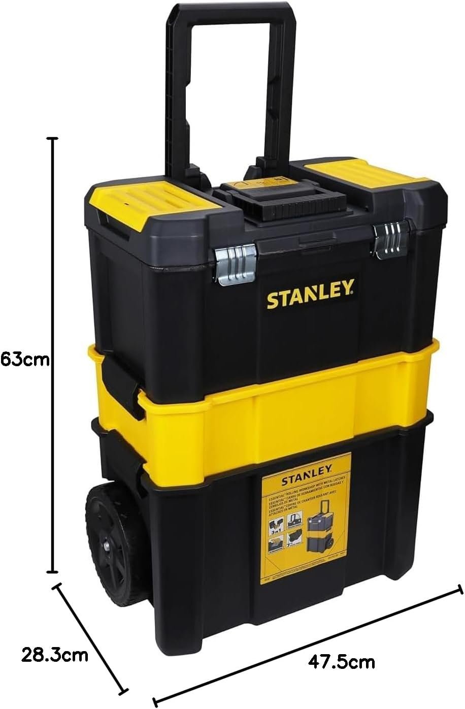 STANLEY Essential Rolling Workshop Toolbox, 3 Tier Stackable Units